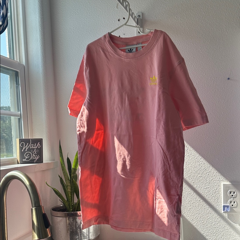 Adidas Pink Tee with Yellow Emblem